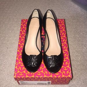 New Tory Burch “Black Melinda Open Toe Wedge “